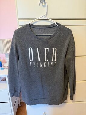 SHEIN Gray 'OVER THINKING' Graphic Sweatshirt